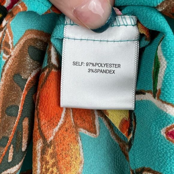 EUC Unbranded (Tag Cut Out) Floral Teal Peekaboo/Cold Shoulder Short Sleeve Top - Picture 5 of 5